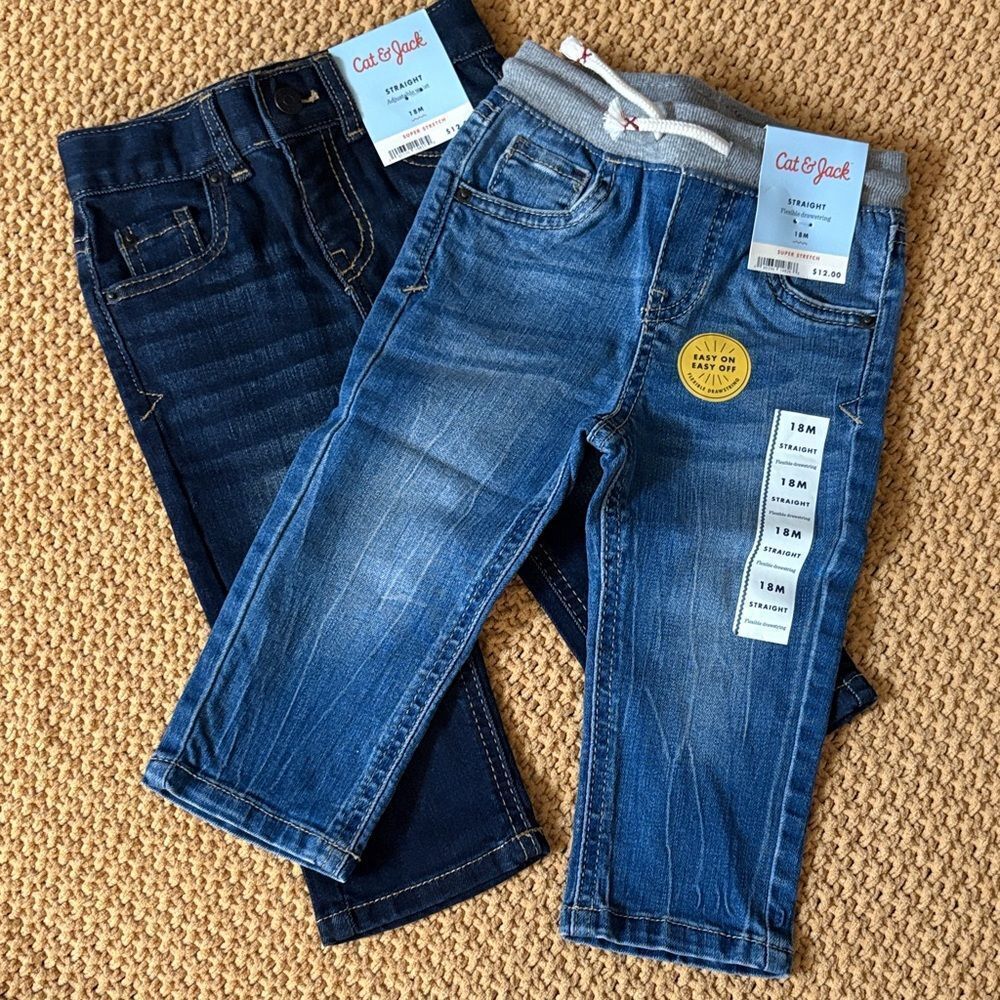 NWT 2 Pairs Cat & Jack Blue Denim Jeans Set Size 18 months